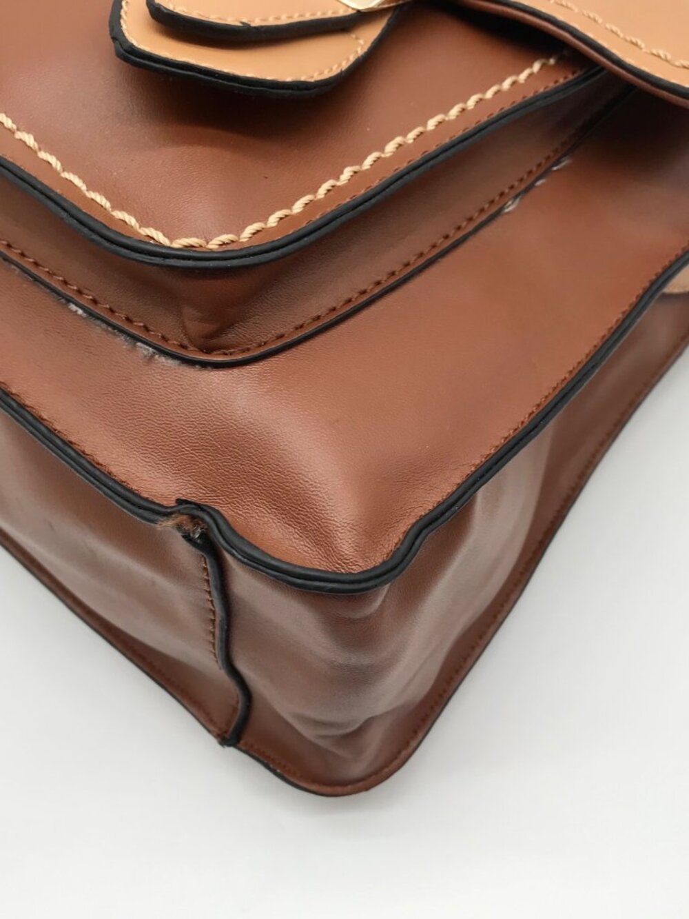 Move & Moda Brown Faux Leather Convertible Work Briefcase Crossbody - Picture 7 of 13